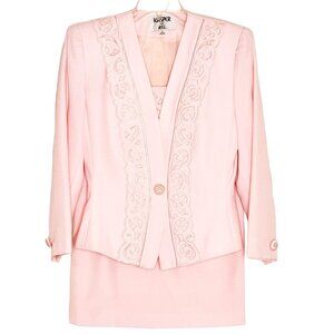 Kasper ASL Women‎ 3 Pc Skirt Suit Size 6 Pink Jacket Cami Skirt Lined Embroidery